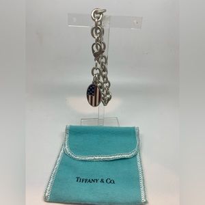 TIFFANY & CO. Sterling Silver Enamel American Flag Oval Charm Bracelet